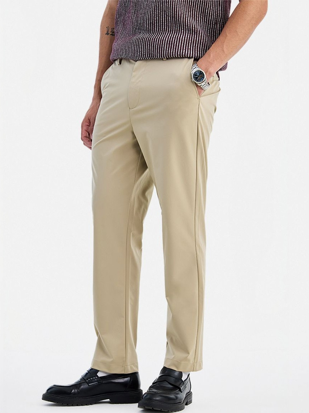 Snitch Beige Mid-Rise Relaxed Fit Trouser