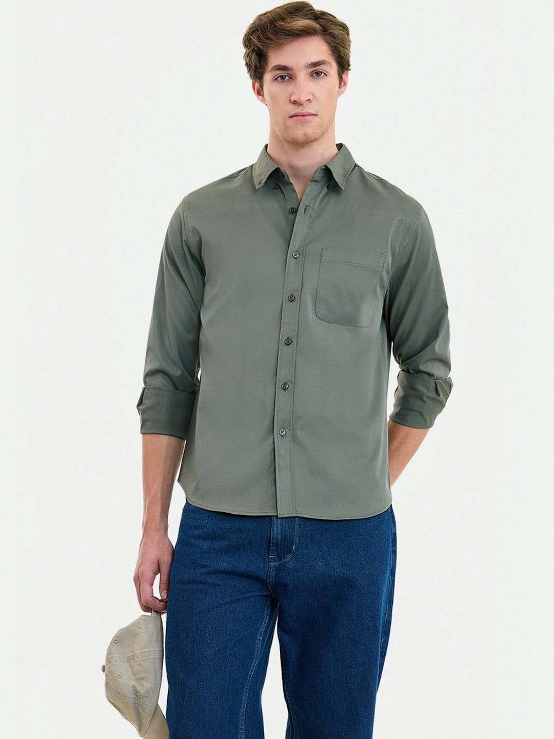Snitch Sage Green Solid Shirts
