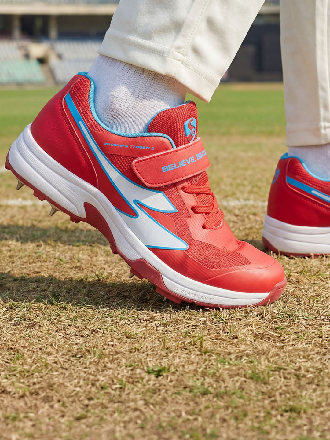 SG Vortex Spikes Neon Red - Elite Cricket Shoes with Max Traction & - Image 2