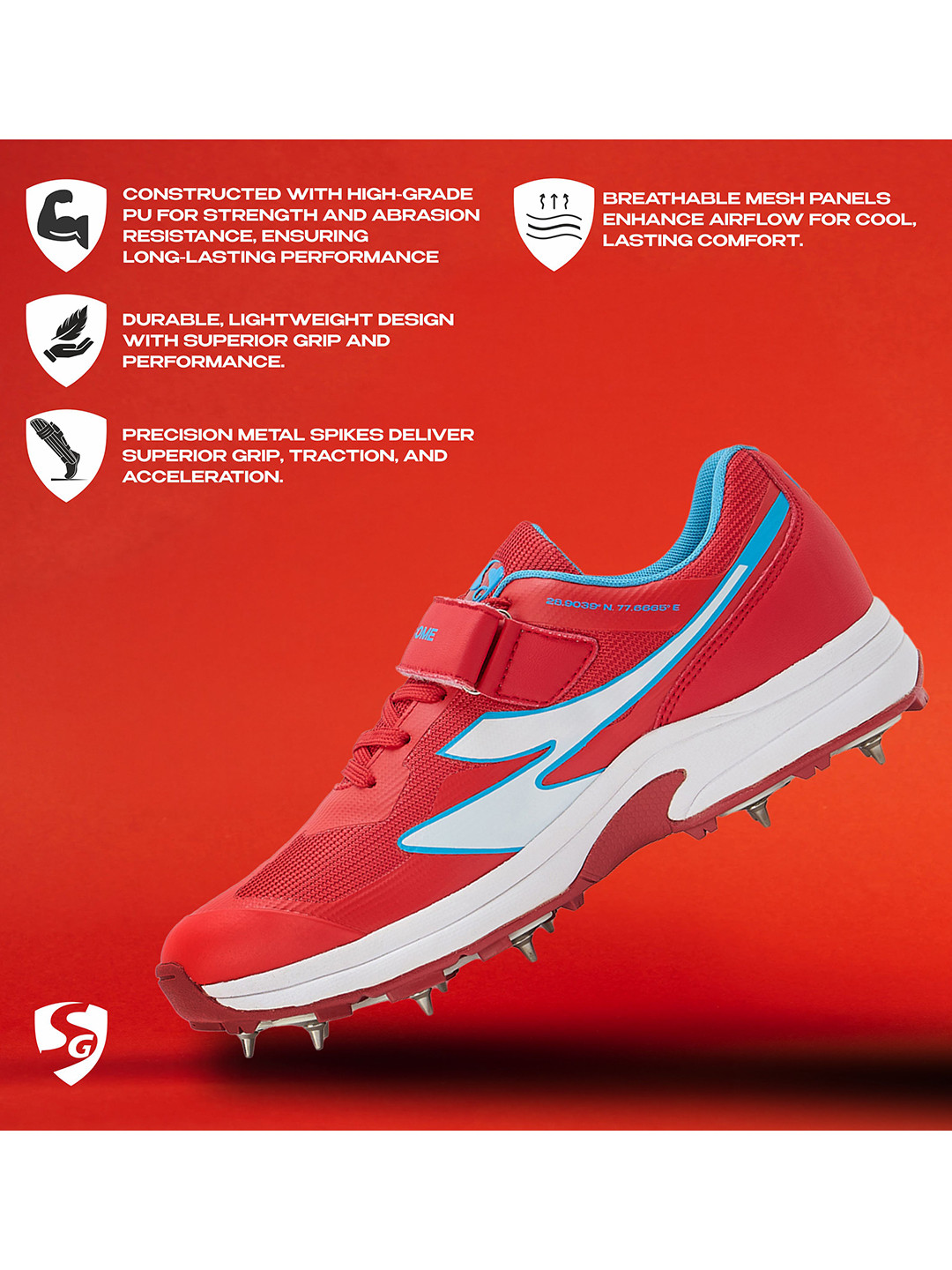 SG Vortex Spikes Neon Red - Elite Cricket Shoes with Max Traction & - Image 7
