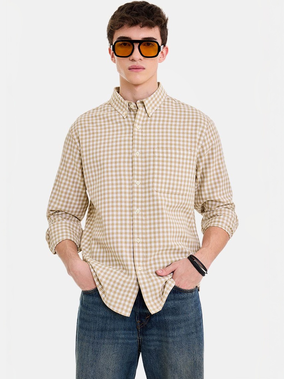 Snitch Men Gingham Checks Checked Casual Shirt