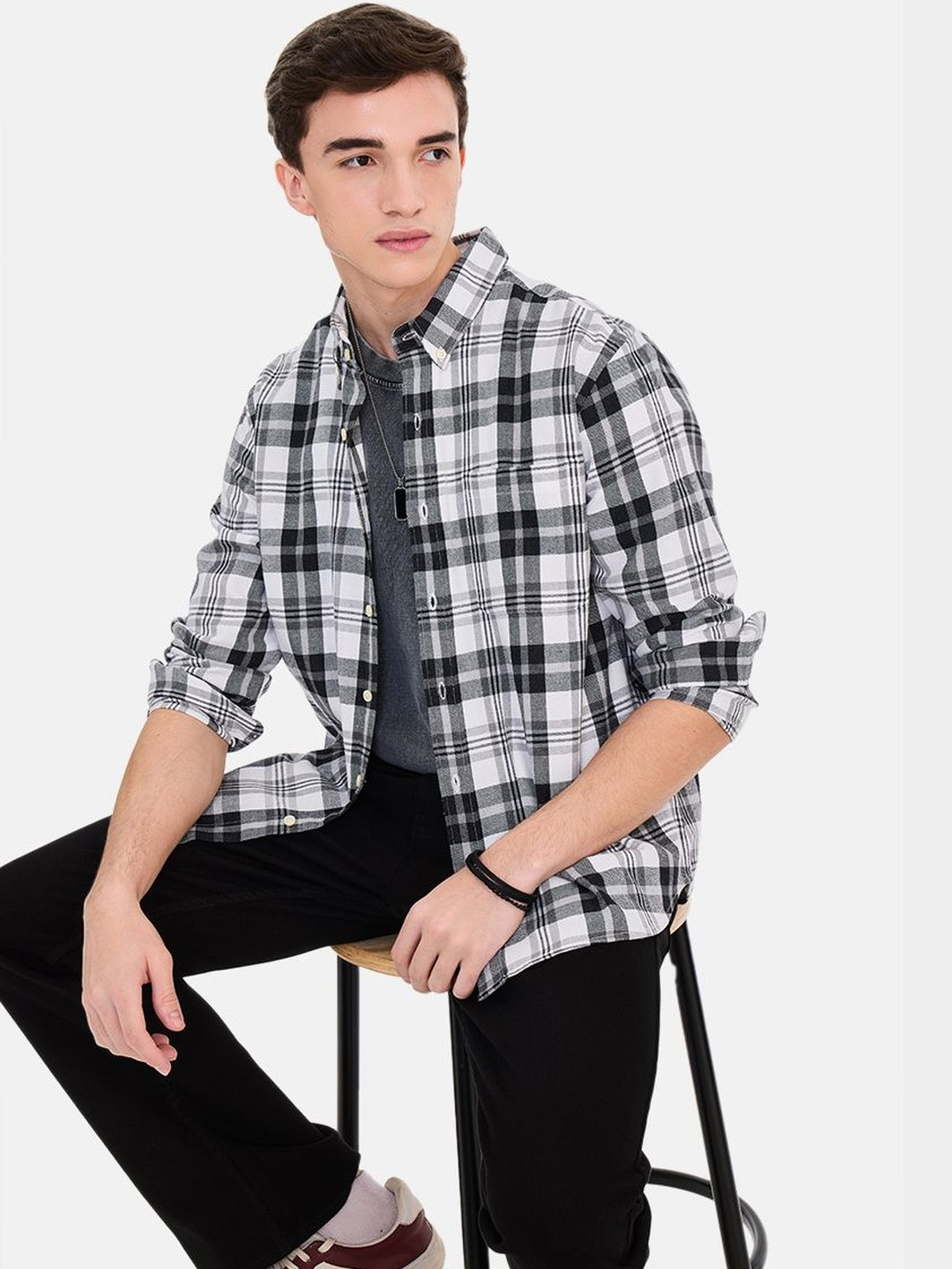 Snitch Men Tartan Checks Checked Casual Shirt