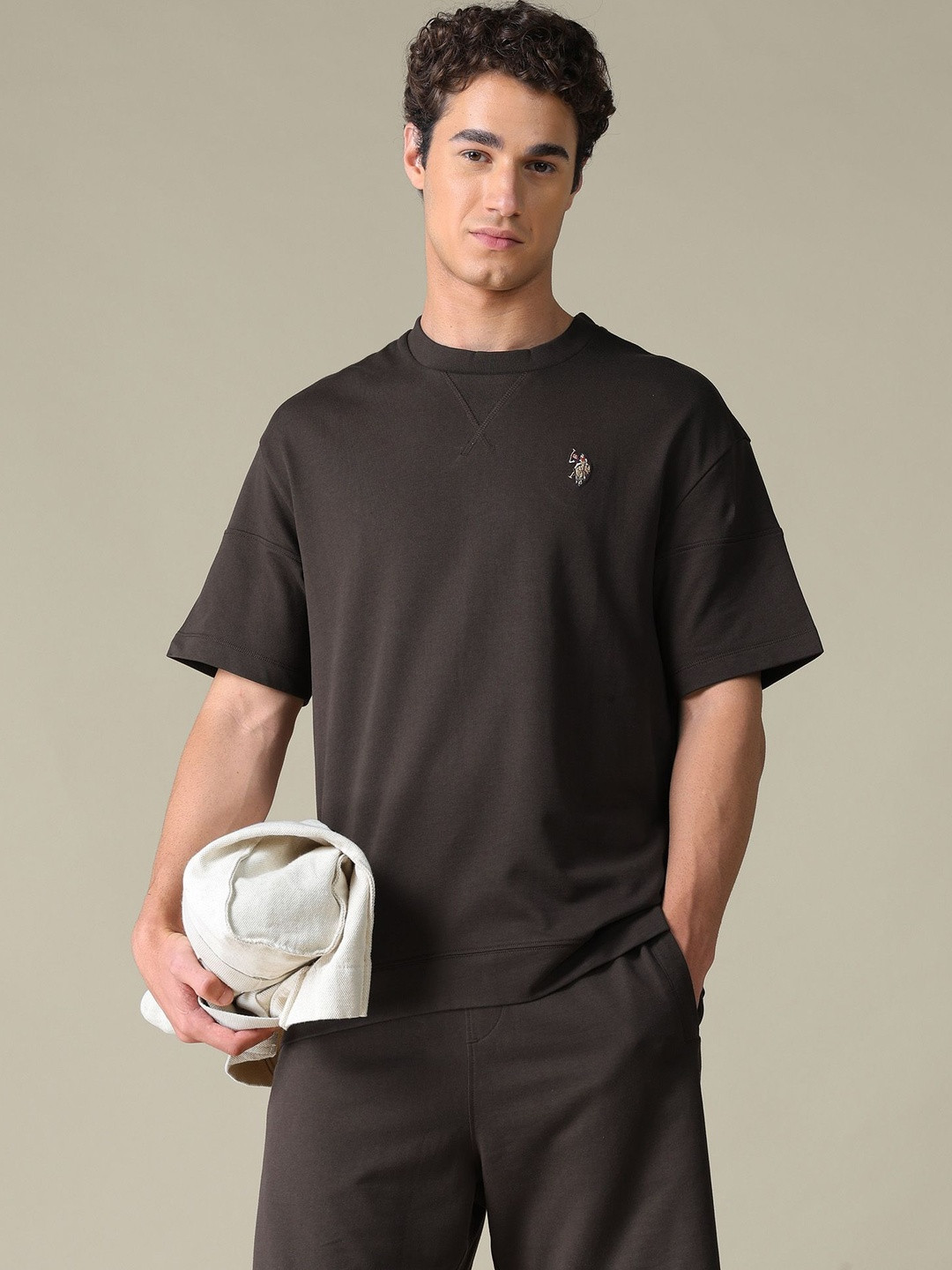 U.S. Polo Assn. Denim Co. Men Brand Logo Drop-Shoulder Sleeves T-shirt