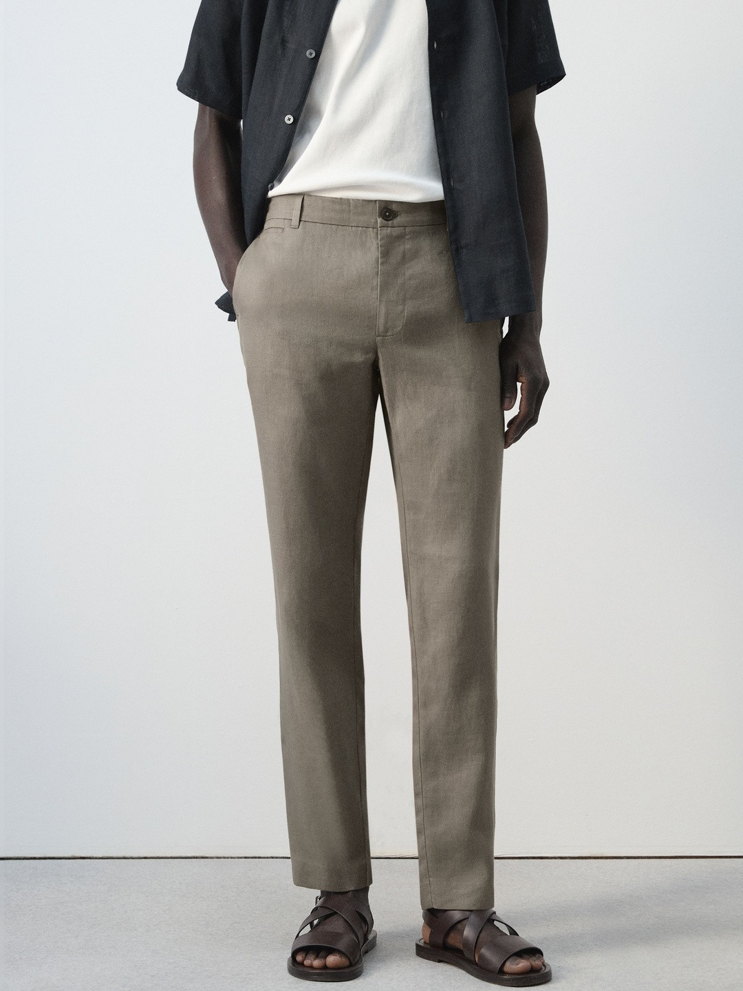 MANGO MAN Men Pure Linen Regular Trouser