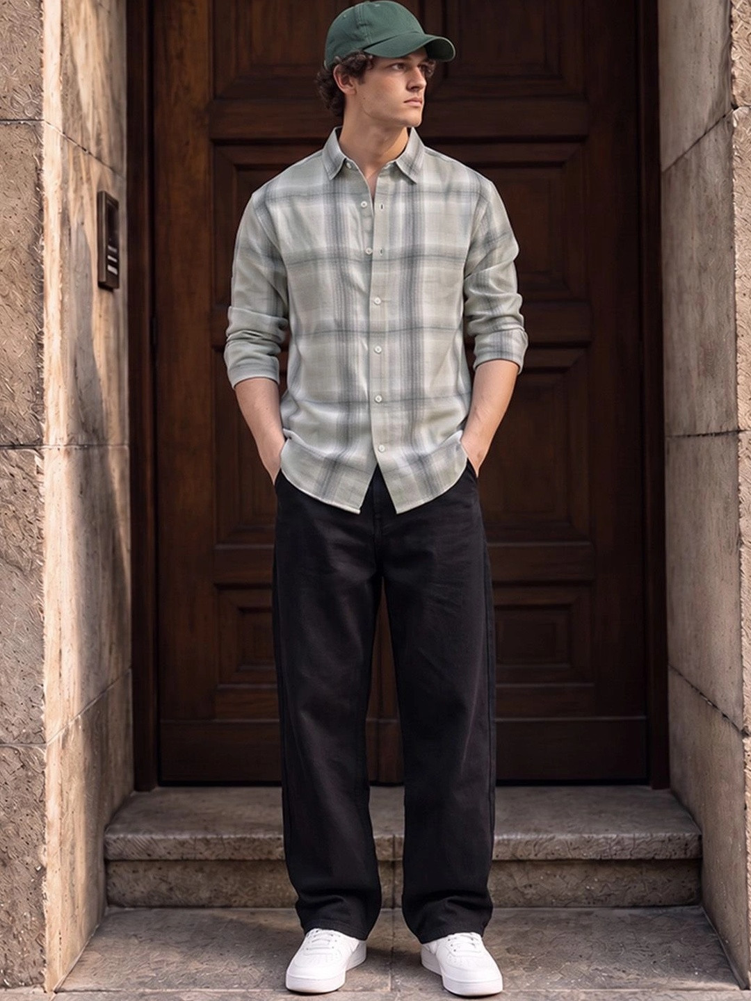 Powerlook Sage Structured Tartan Checks Cotton Long Sleeves Shirt