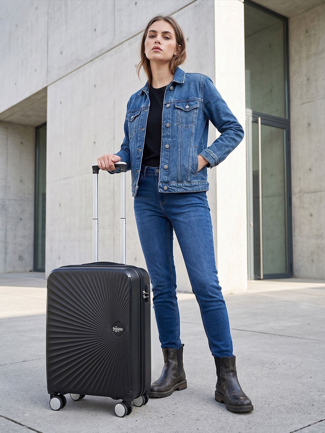 Roadster The Life Co. Black Textured 360 Degree Rotation Cabin Trolley Bag - Image 1
