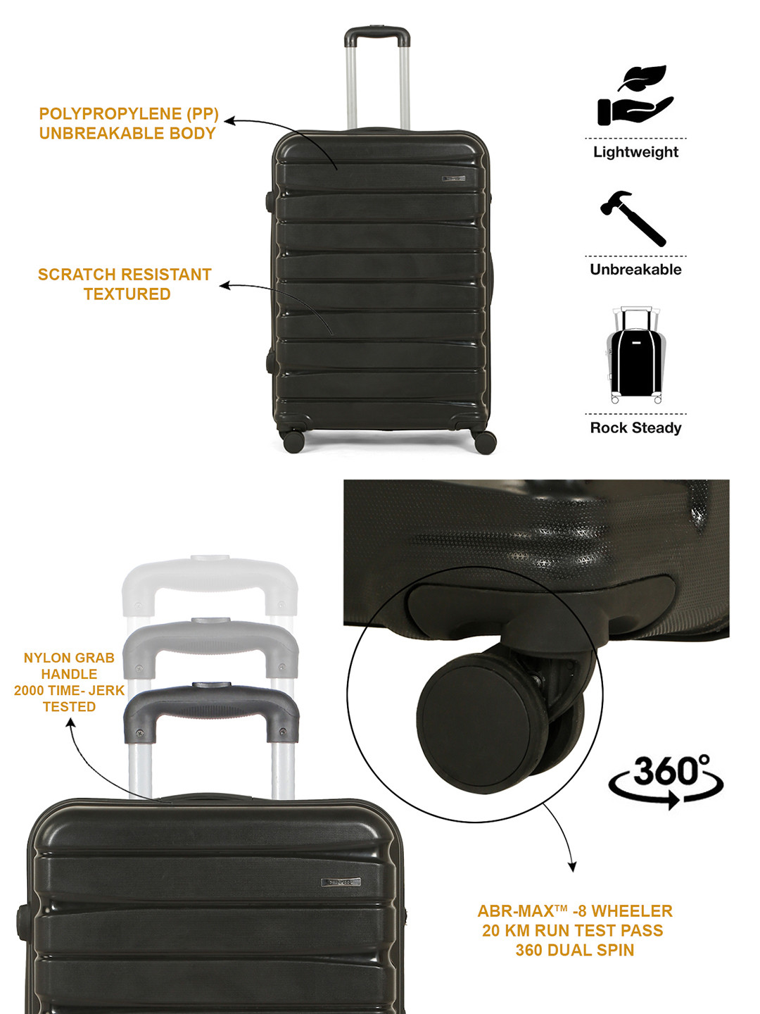 Teakwood Leathers India Textured 360-Degree Rotation 8 Wheel Cabin - Image 5