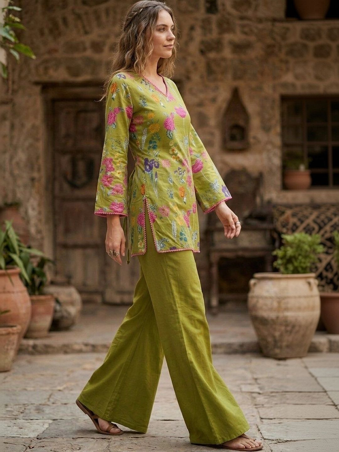 Anouk Women Floral Printed Regular Pure Cotton Kurta with Trousers