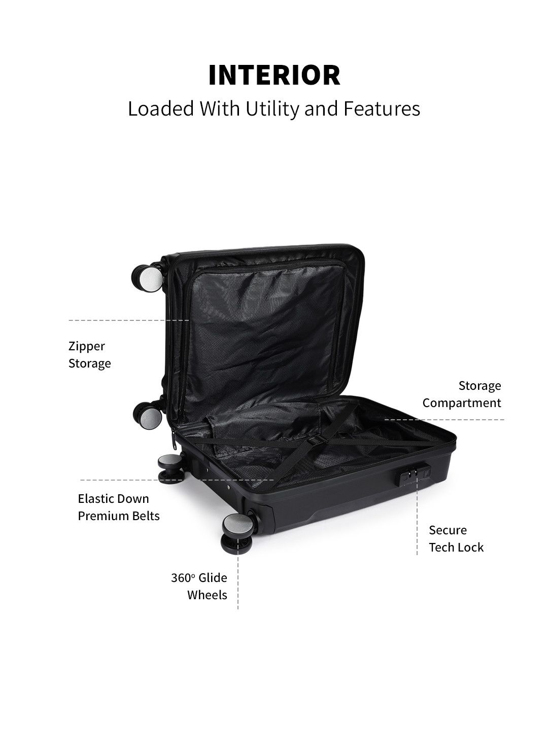 Roadster The Life Co. Black Textured 360 Degree Rotation Cabin Trolley Bag - Image 5