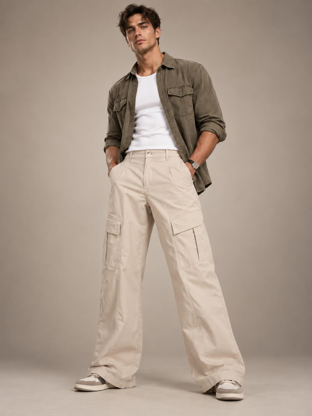 glitchez Men Baggy Pleated Chinos Trousers - Image 4