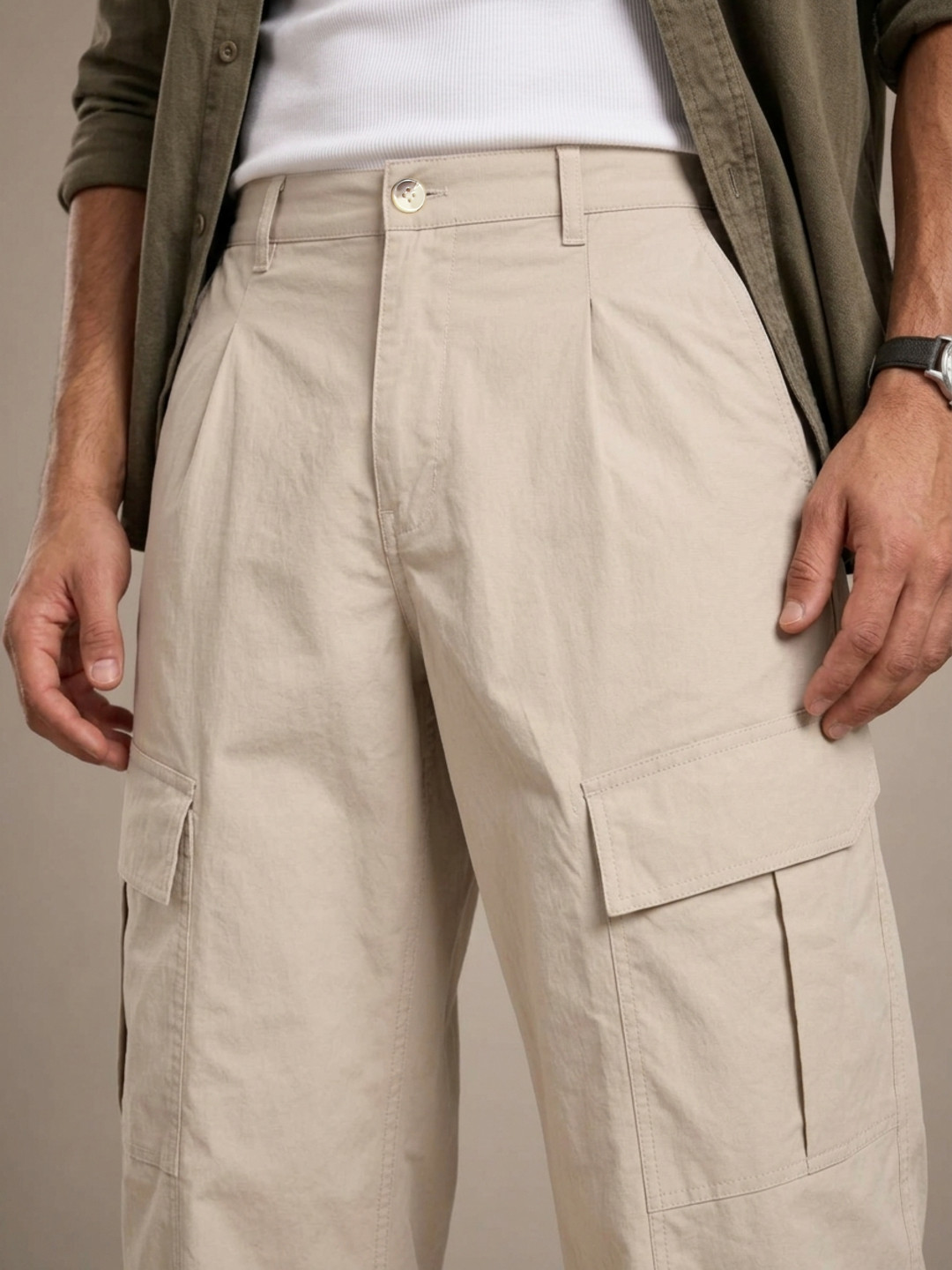 glitchez Men Baggy Pleated Chinos Trousers - Image 3