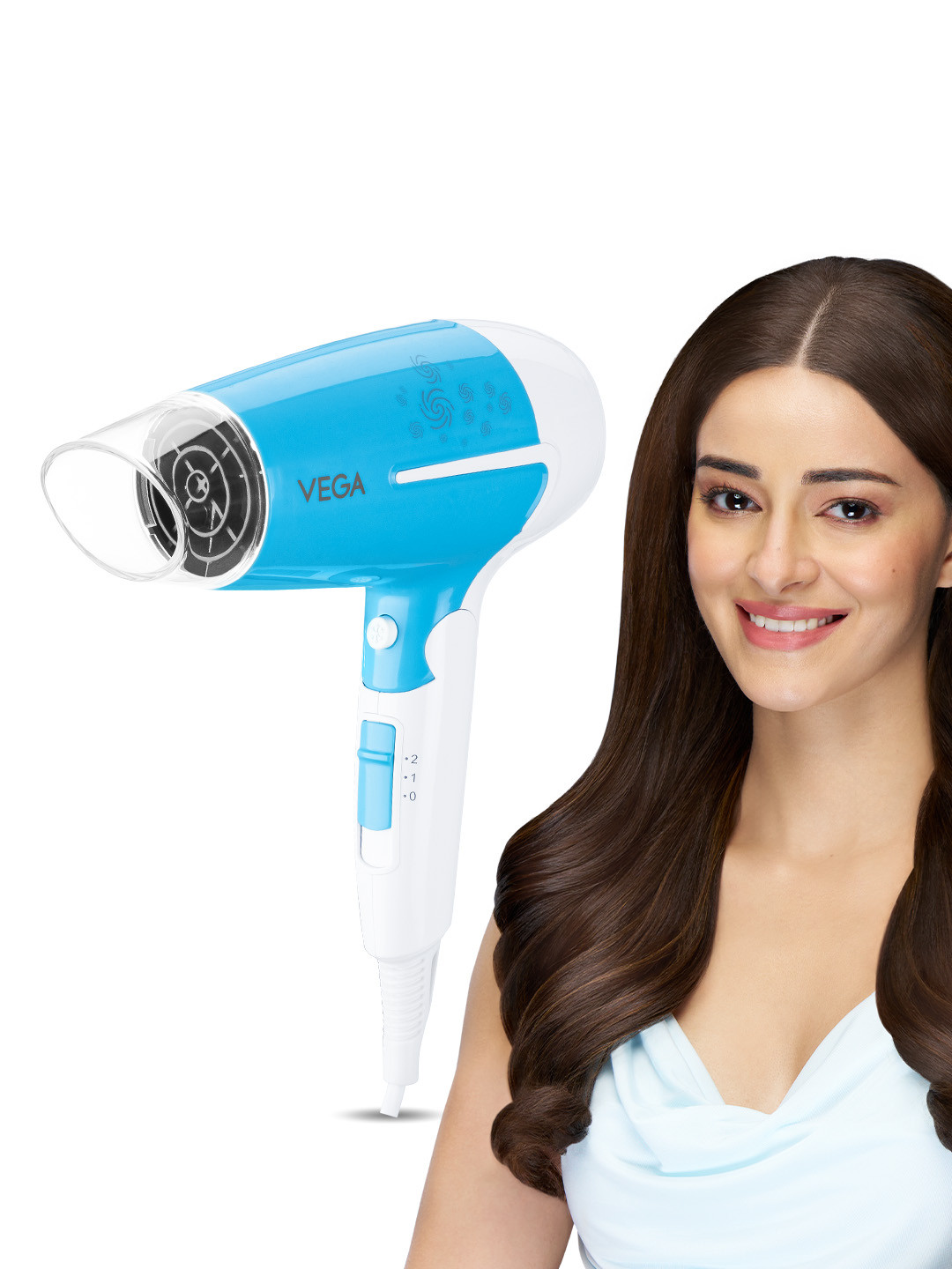 VEGA VHDH-32 U Style 1600W Foldable Hair Dryer - Blue & White - Image 1