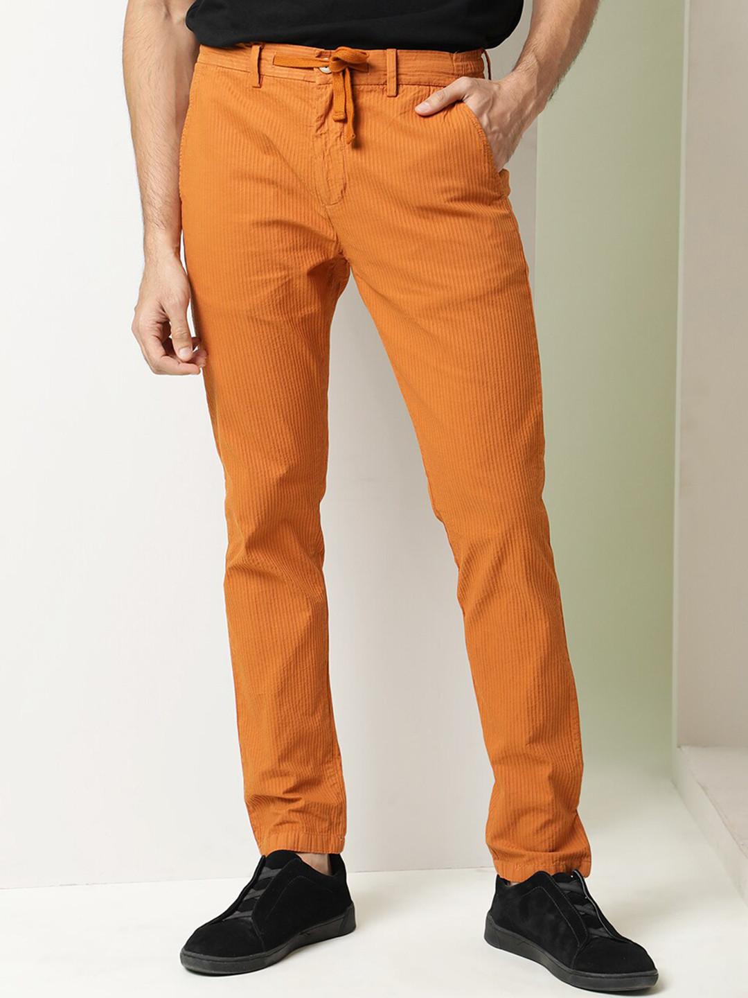 RARE RABBIT Men Orange Regular Fit Striped Trouser