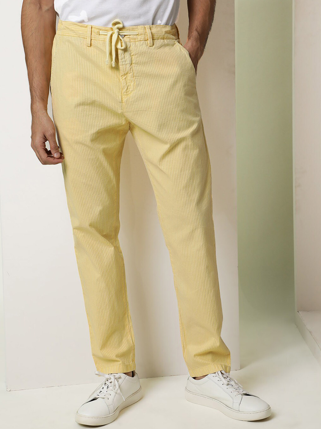 RARE RABBIT Men Yellow Regular Fit Striped Trouser
