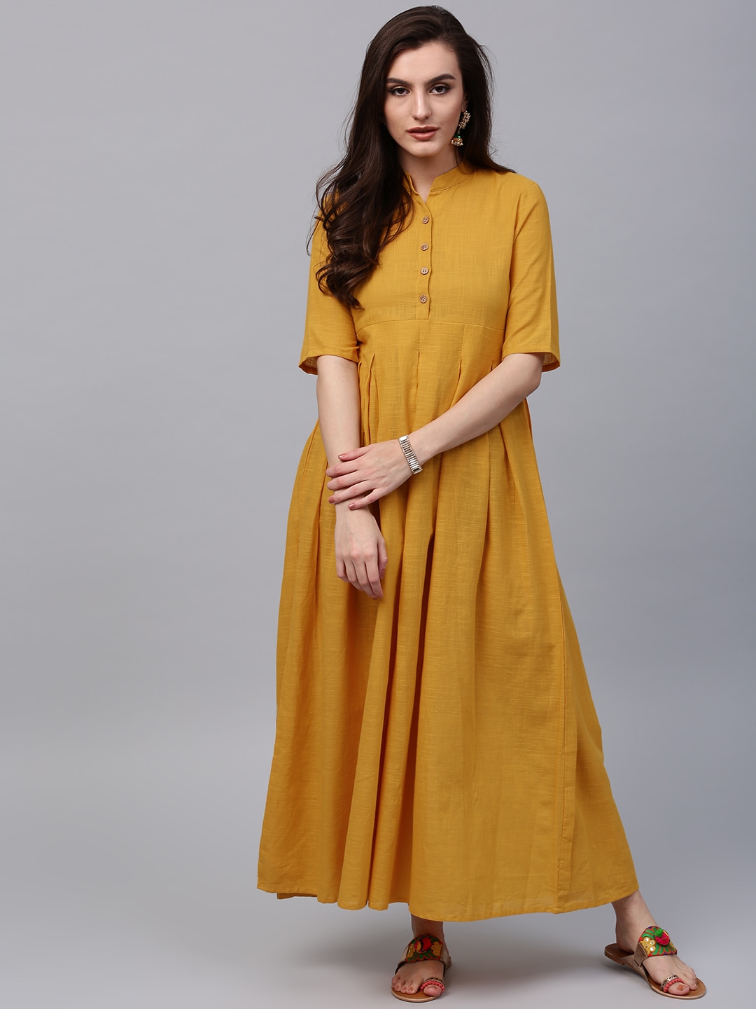 AKS
Women Mustard Yellow Solid Maxi Dress