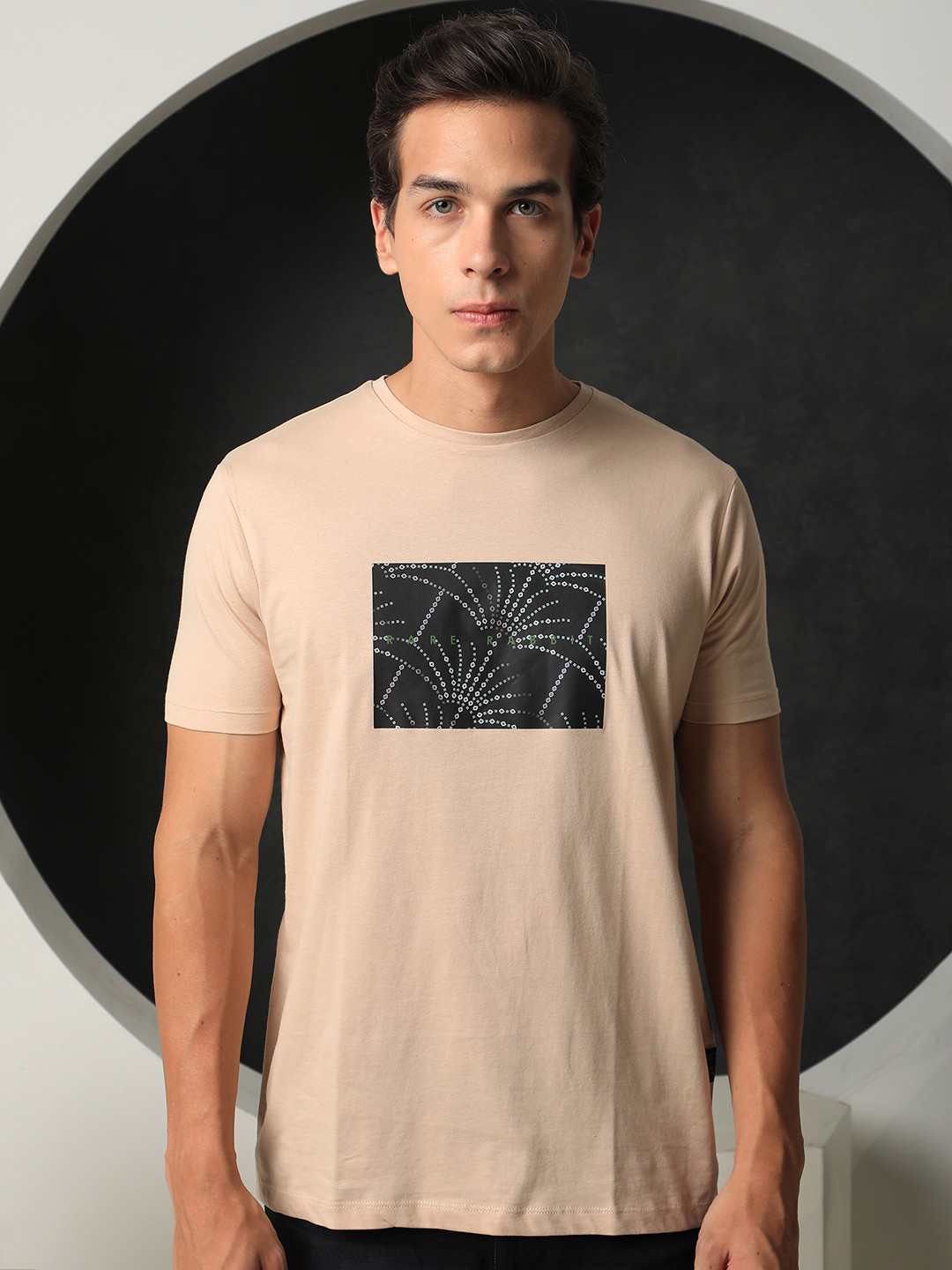 RARE RABBIT Glams Graphic Printed Pure Cotton Slim Fit T-shirt