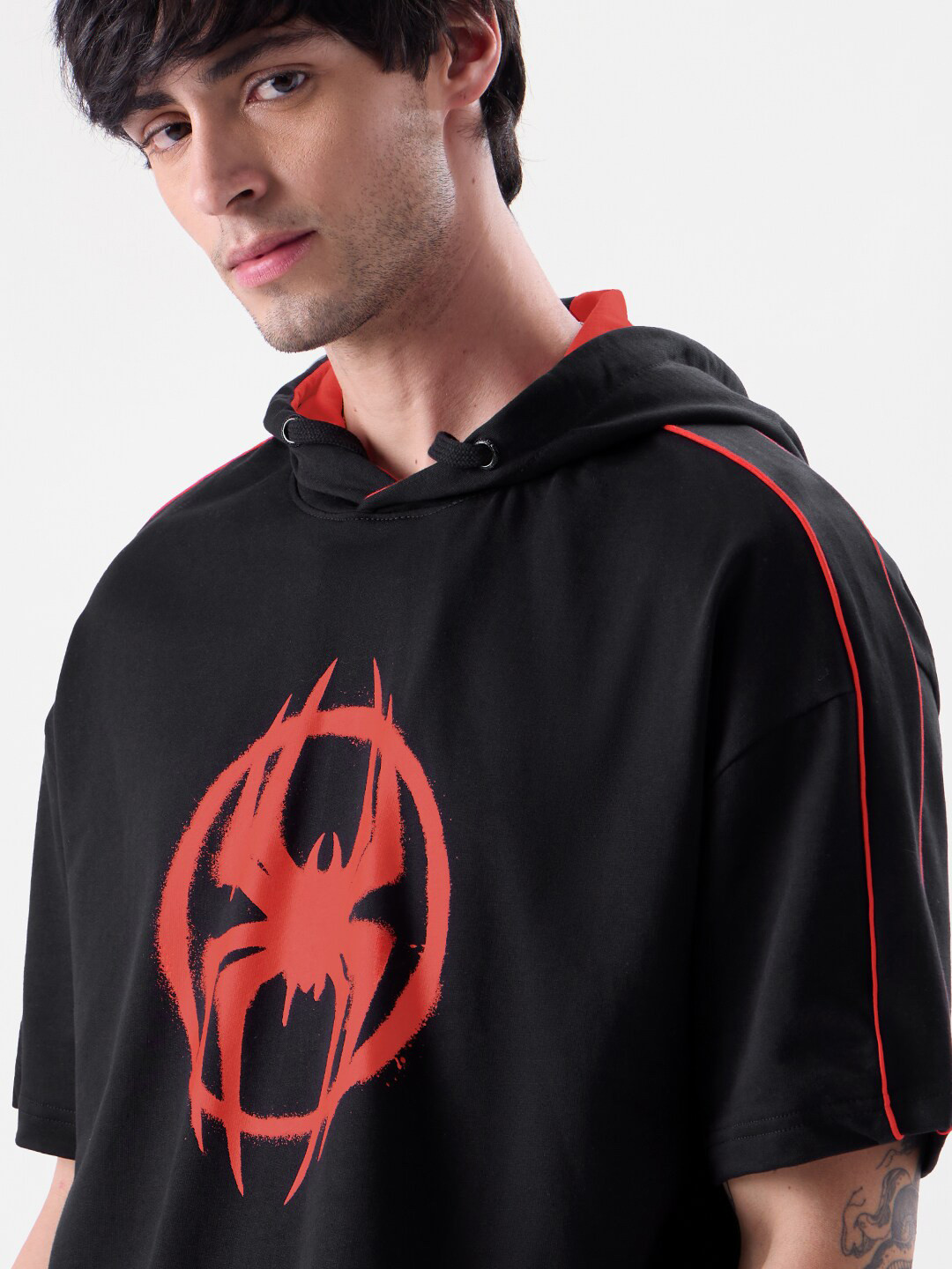The Souled Store Men Oversized Spider Man Black T-Shirt - Image 2