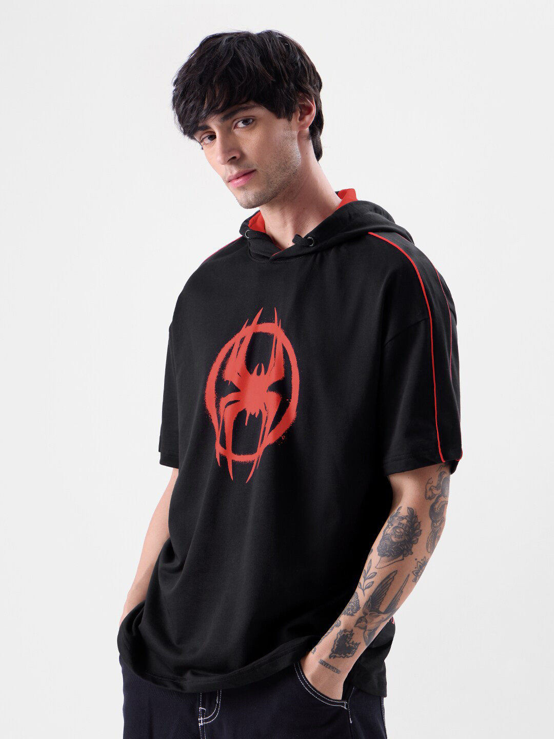 The Souled Store Men Oversized Spider Man Black T-Shirt - Image 4
