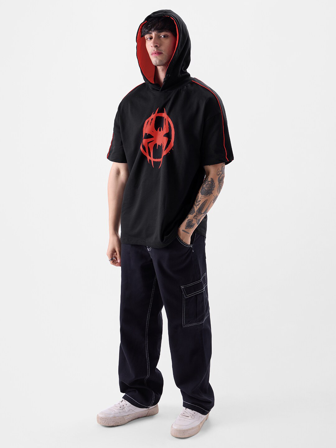 The Souled Store Men Oversized Spider Man Black T-Shirt - Image 5