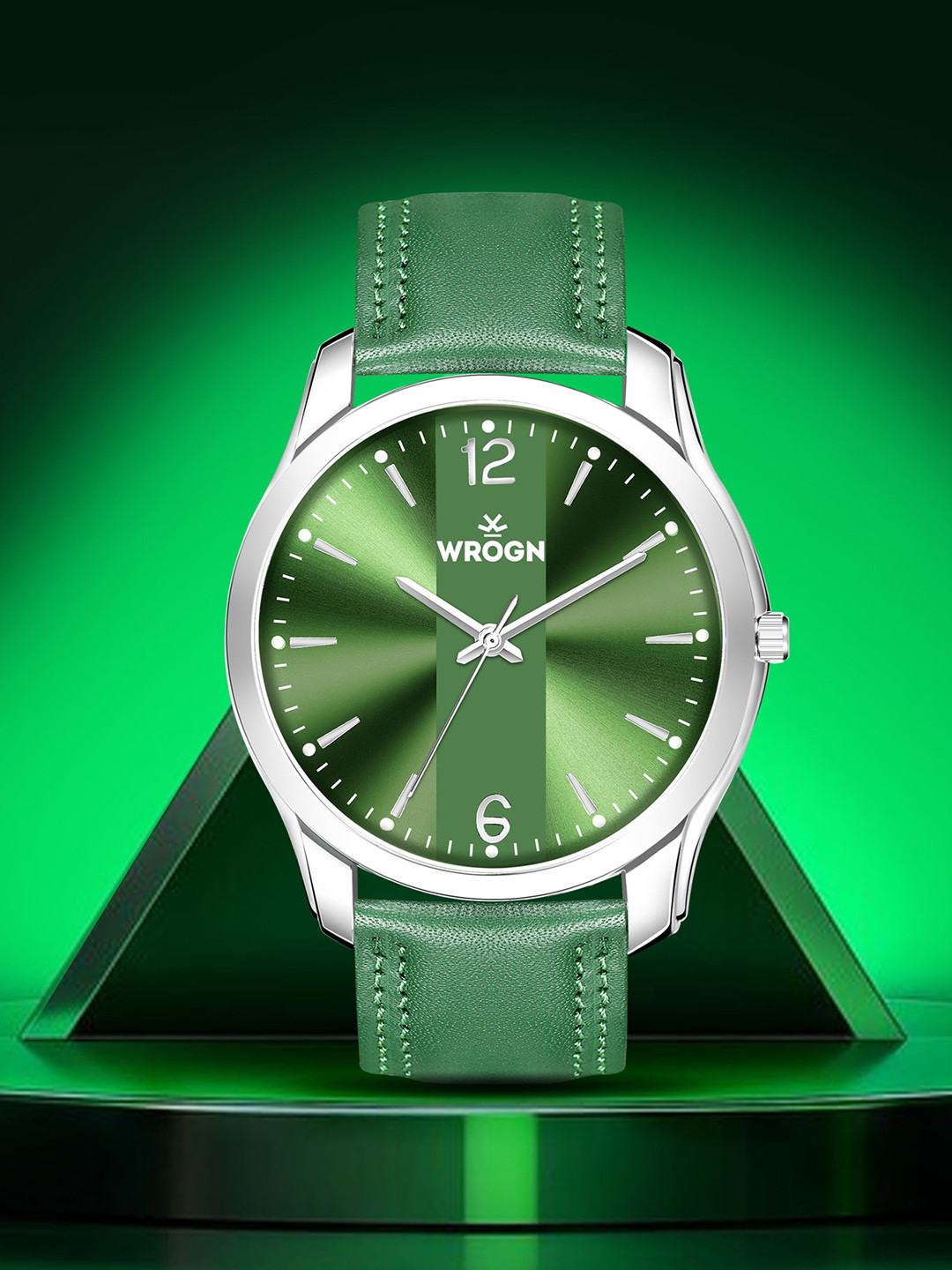 WROGN Men Brass Embellished Dial & Leather Embellished Straps Analogue Watch WR-6602-Green