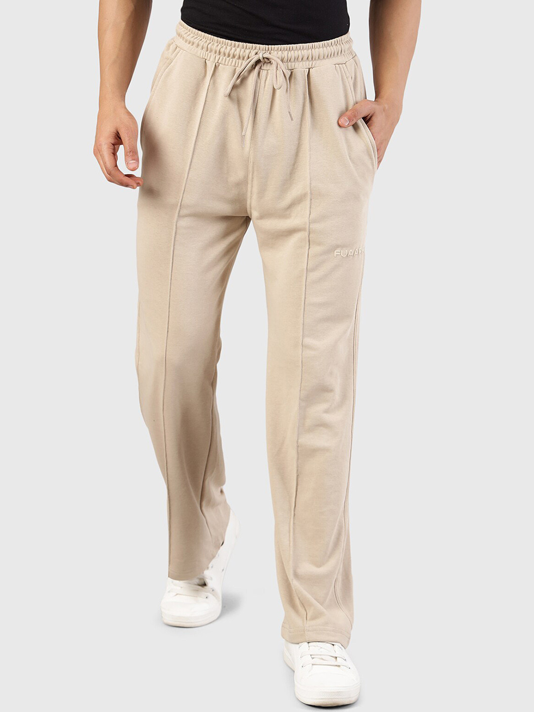 FUAARK Men Beige Relaxed Fit Mid Rise Antimicrobial Sports Track Pant