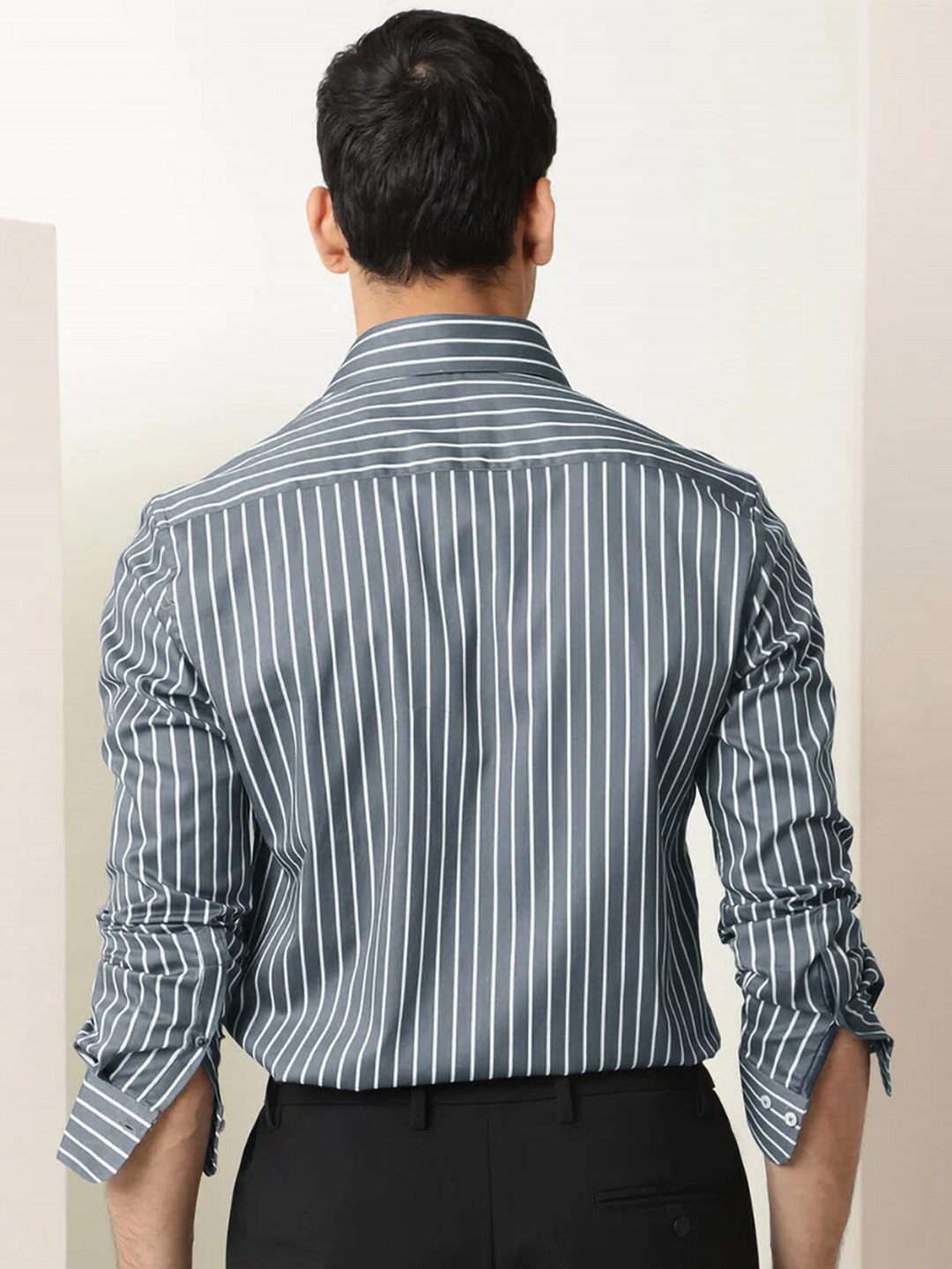 MISCHIEF MONKEY Classic Striped Cotton Formal Shirt - Image 4