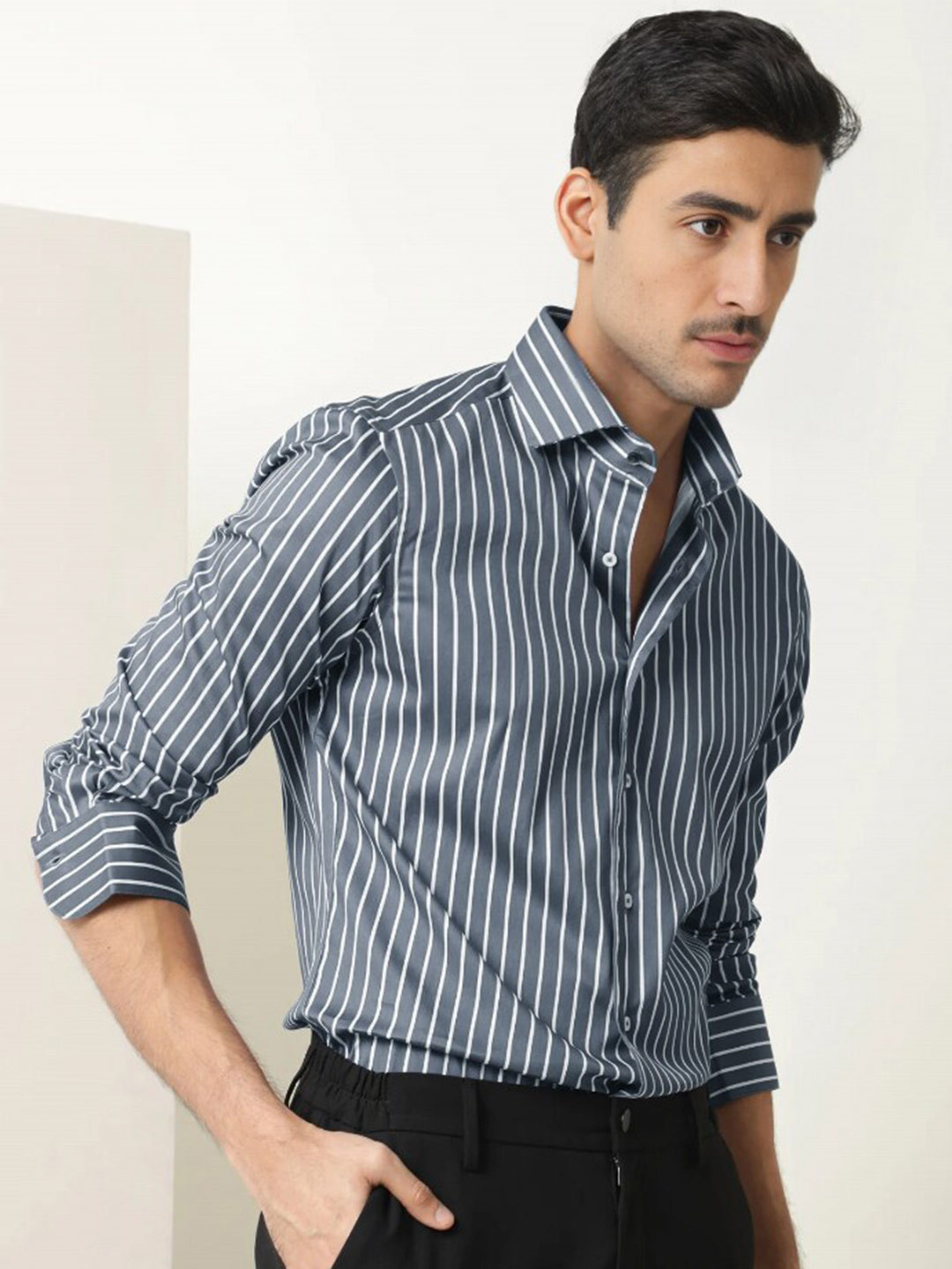 MISCHIEF MONKEY Classic Striped Cotton Formal Shirt - Image 3