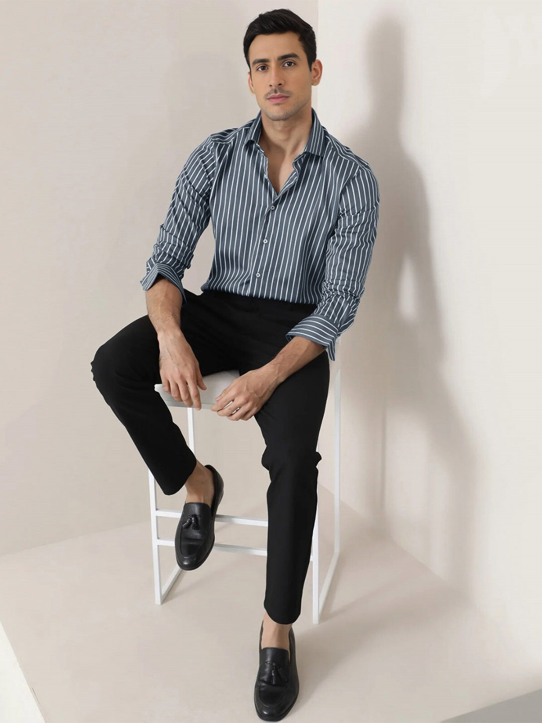 MISCHIEF MONKEY Classic Striped Cotton Formal Shirt - Image 5