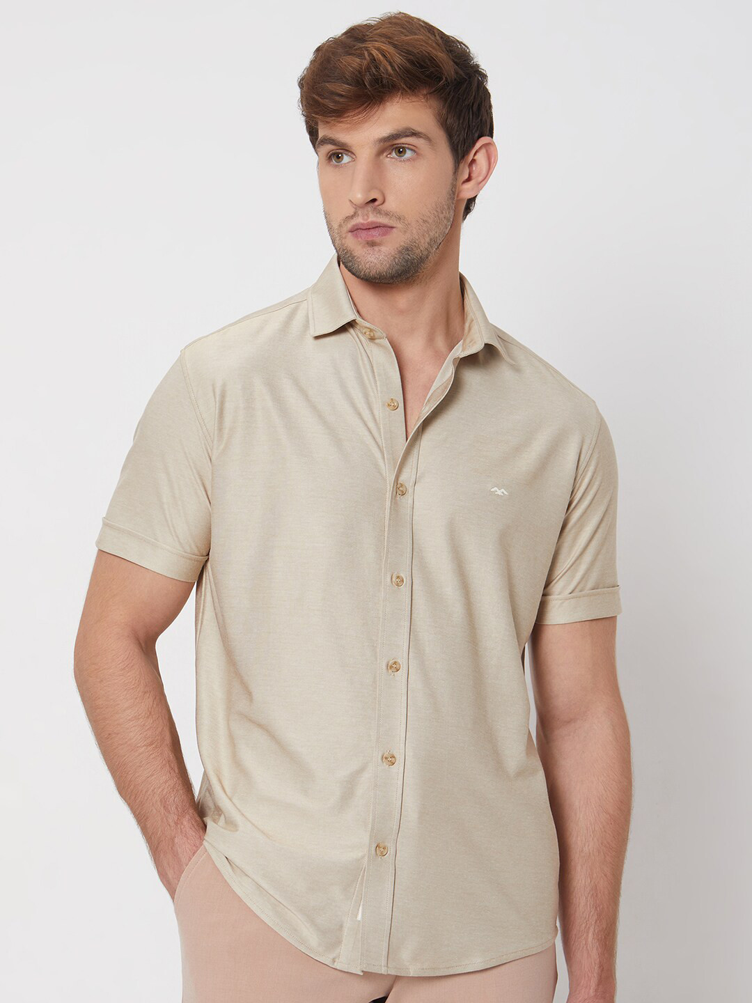 Mufti Slim Fit Spread Collar Cotton Casual Shirt