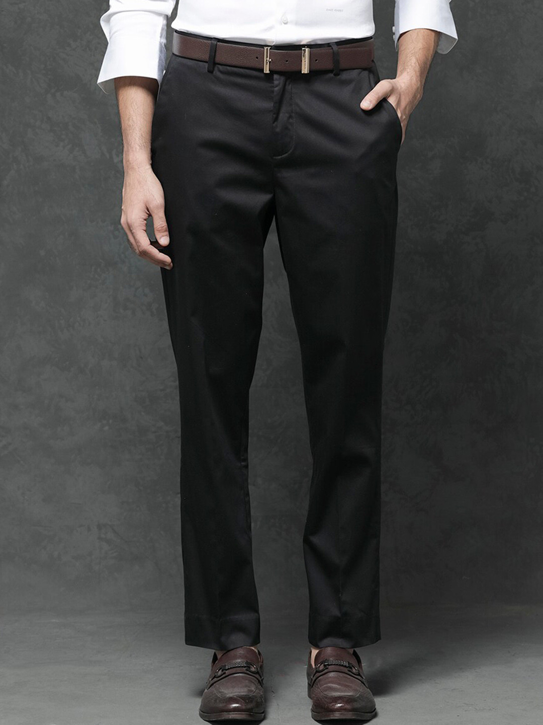 RARE RABBIT Men Black Regular Fit Plain Trouser