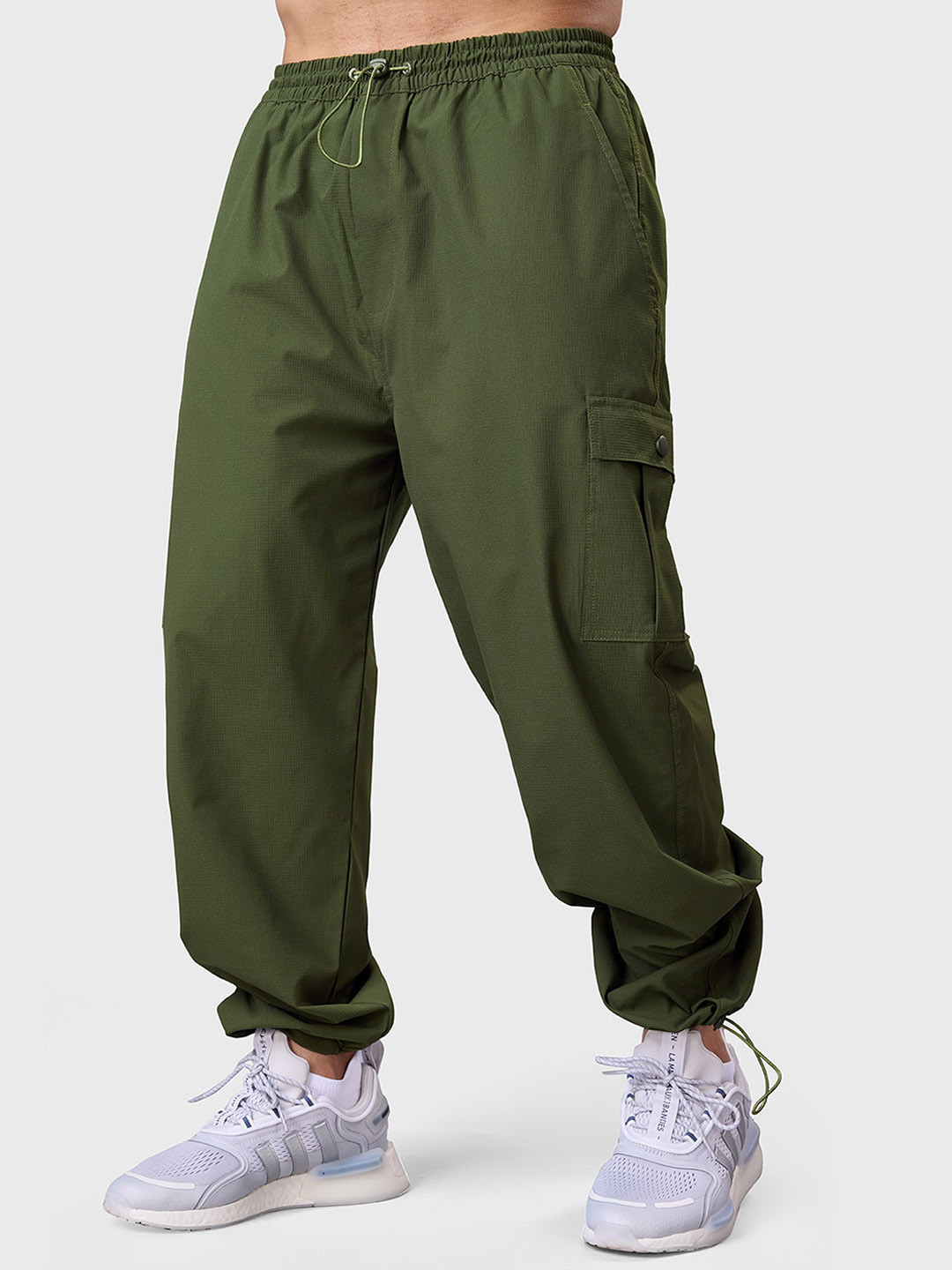 FUAARK Men Olive Relaxed Fit Anti-Odour Oversized Carpenter Cargo Track Pants