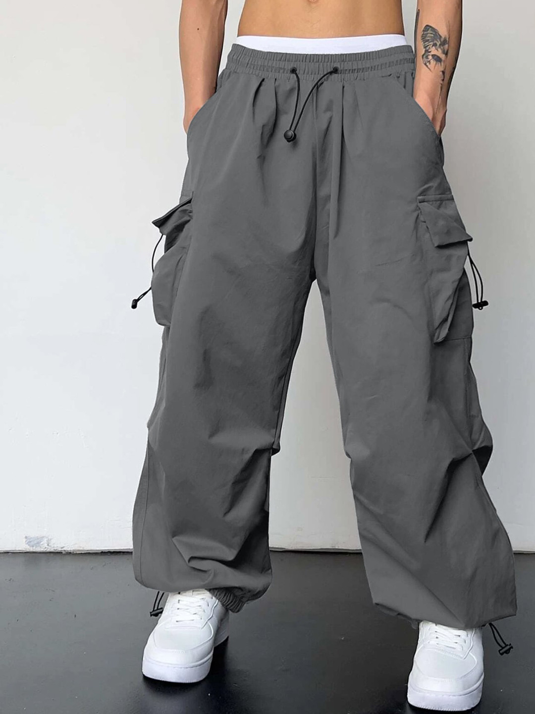 Maniac Men Baggy Fit Parachute Trousers
