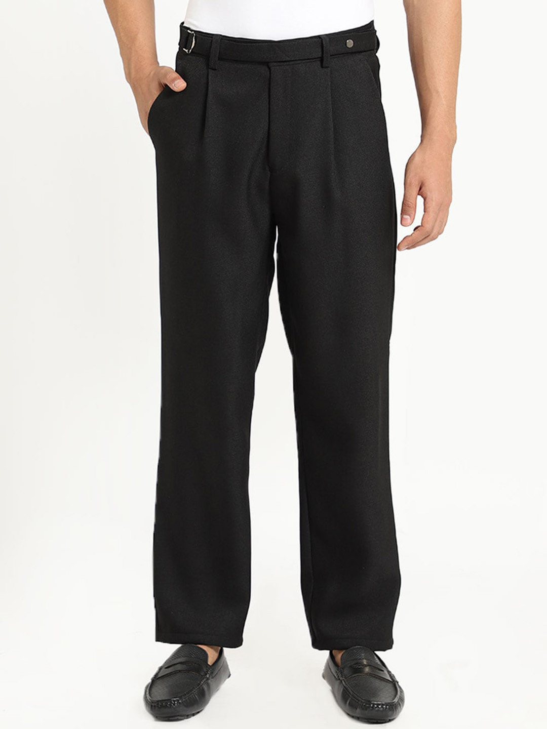 Banana Club Men Black Classic Pleated Korean Trousers