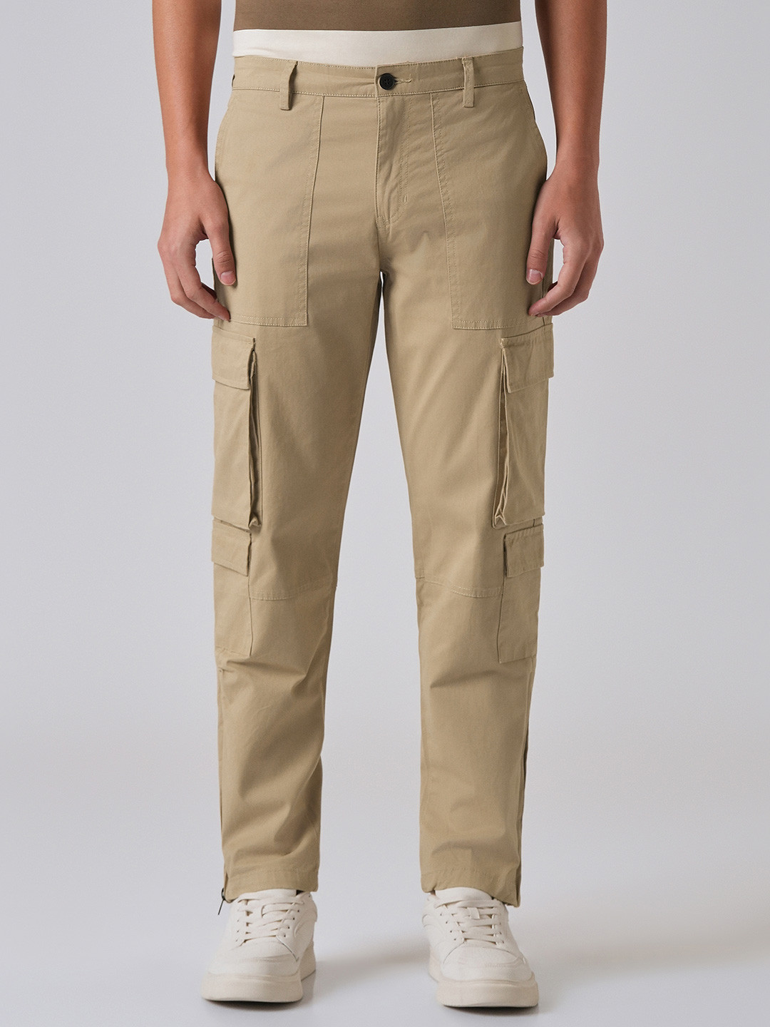 Banana Club Men Brown Zipper Cargo Relaxed Fit Trousers