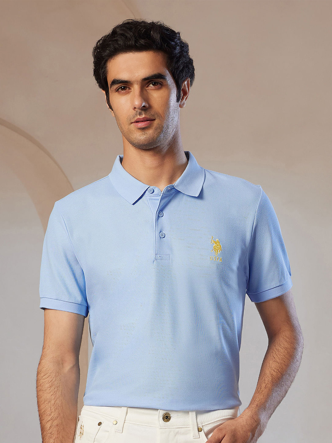 U.S. Polo Assn. Men Solid Polo Collar Cotton Slim Fit T-shirt