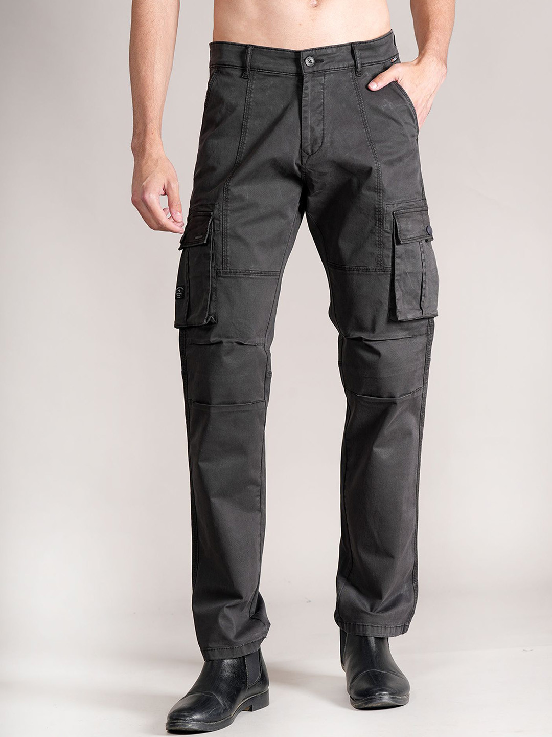 Cantabil Men Mid-Rise Flat-Front Cargos Trousers