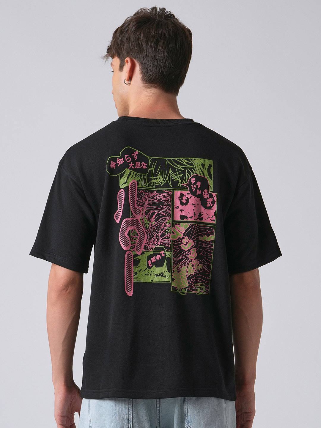 Banana Club Men Crow Black Graphic Printed Oversized Fit T-shirt