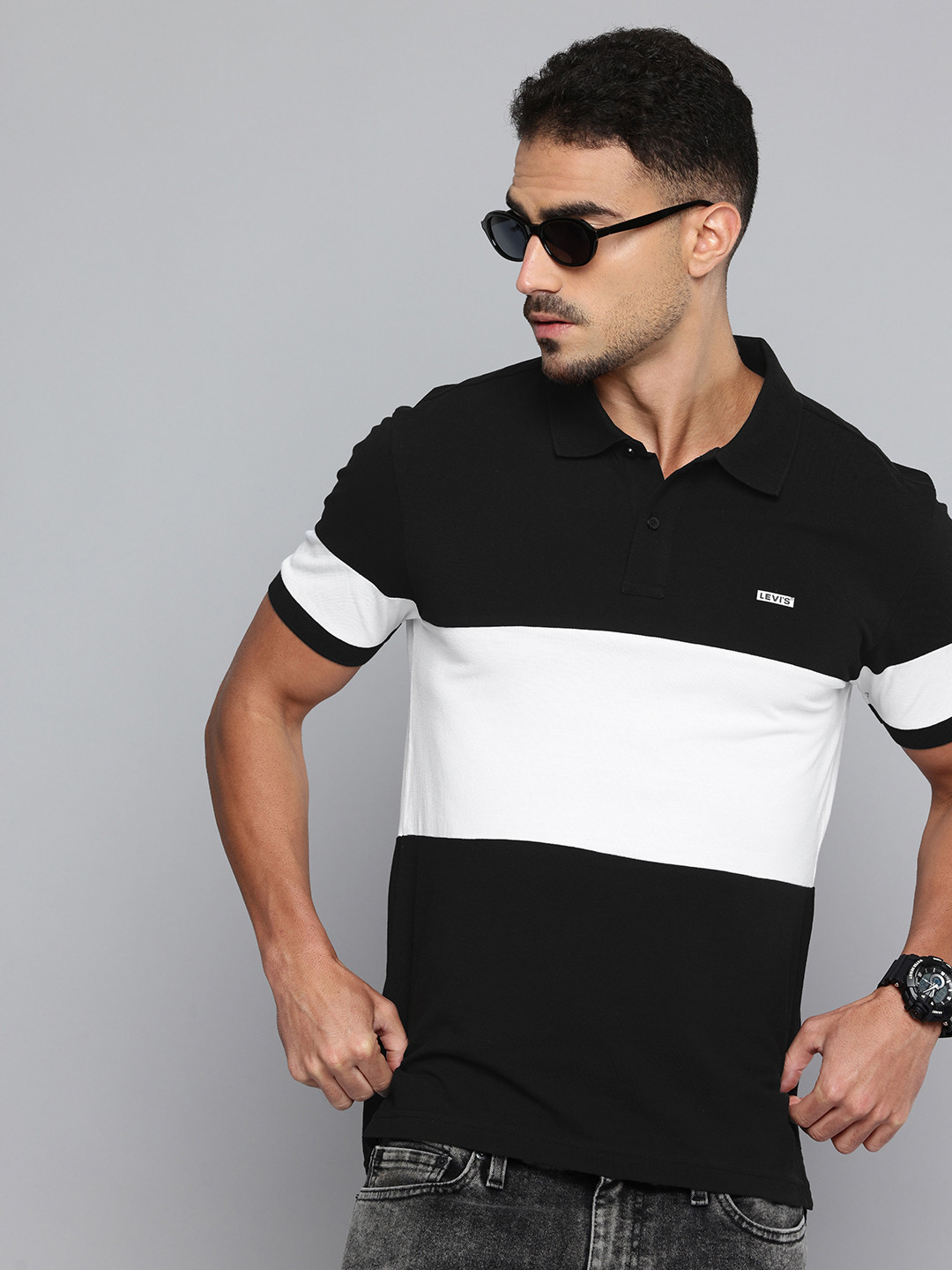 Levis Colourblocked Polo Collar Pure Cotton T-shirt