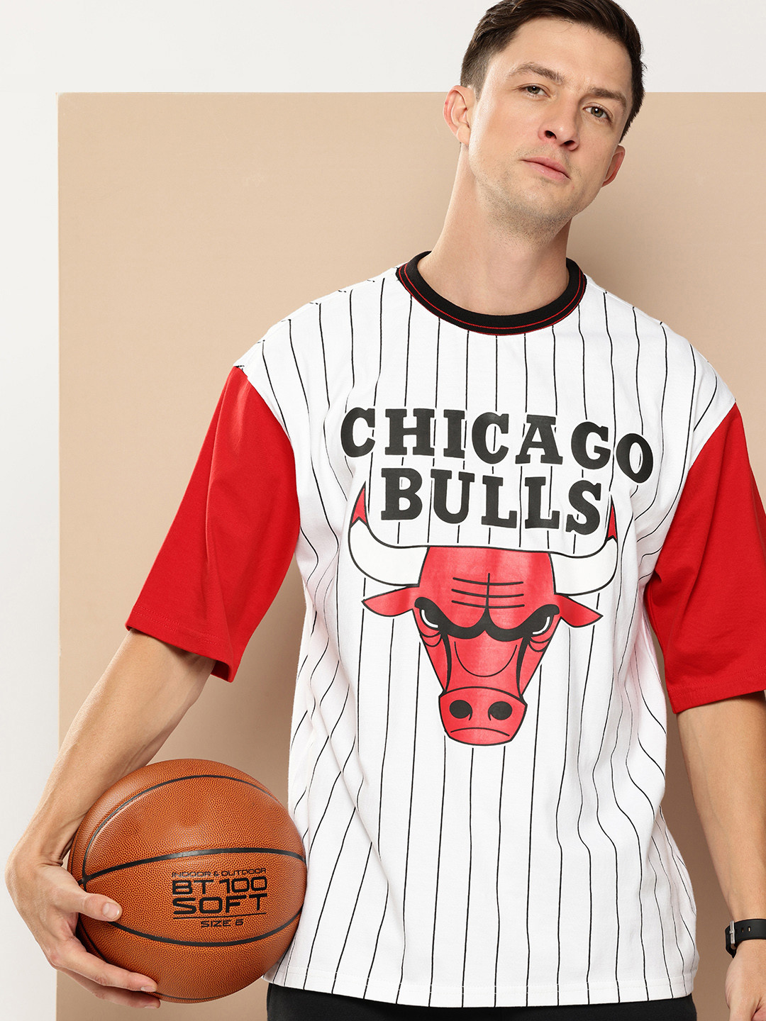 NBA Men Chicago Bulls Striped Oversized Pure Cotton T-shirt