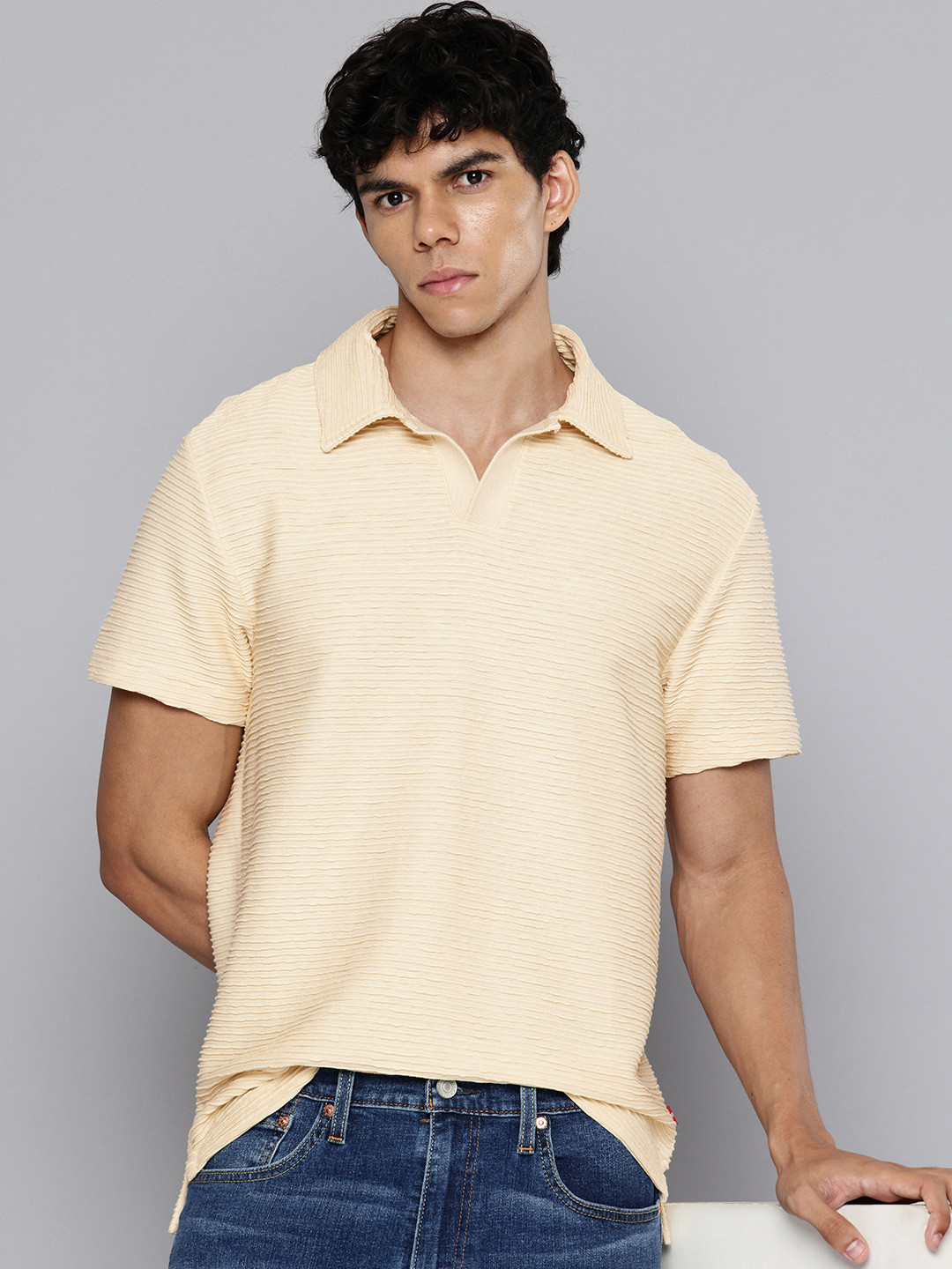 Levis Polo Collar Textured Pure Cotton Slim Fit T-shirt