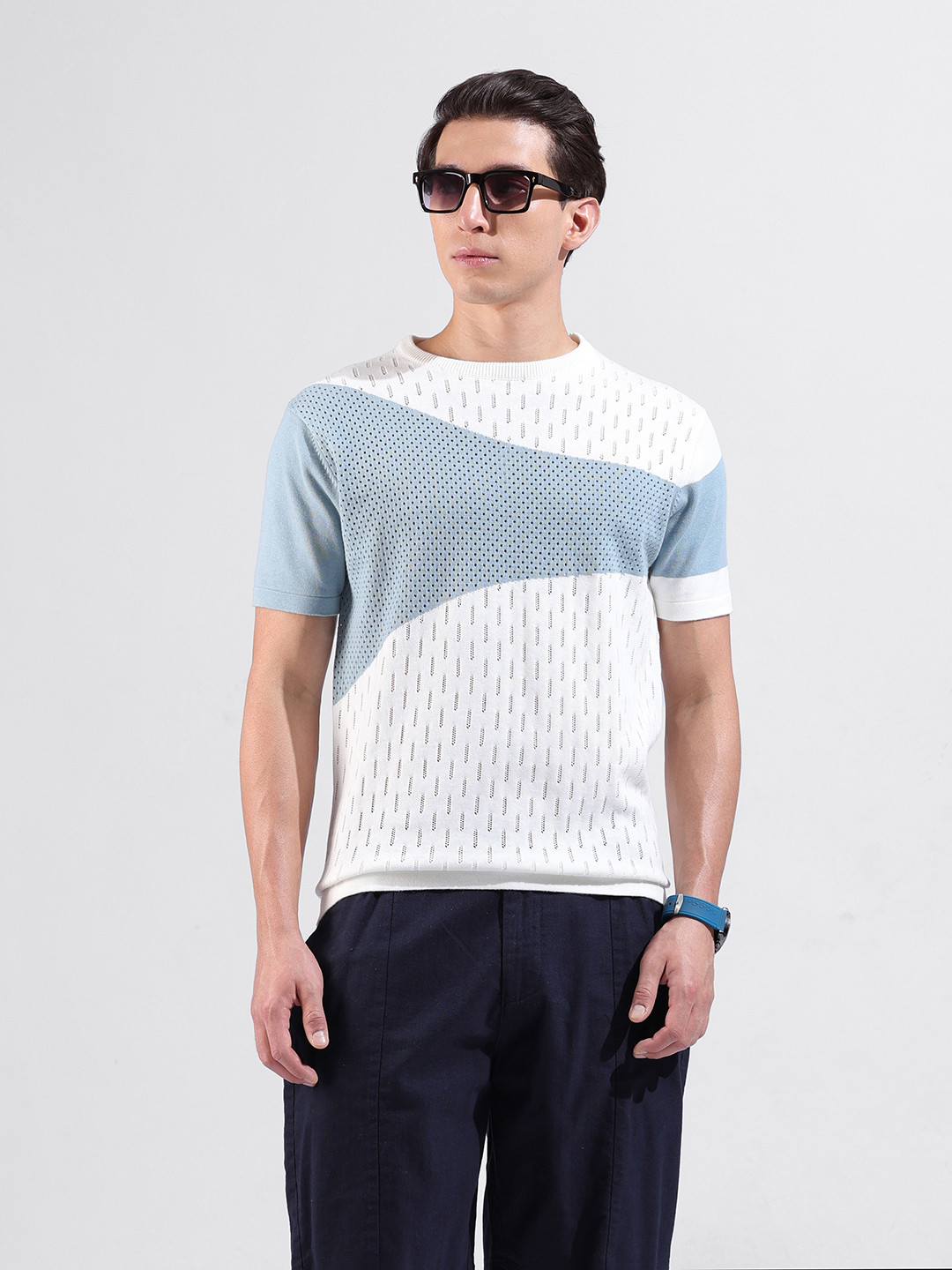The Indian Garage Co Men Flat Knit Slim Fit Textured T-Shirt