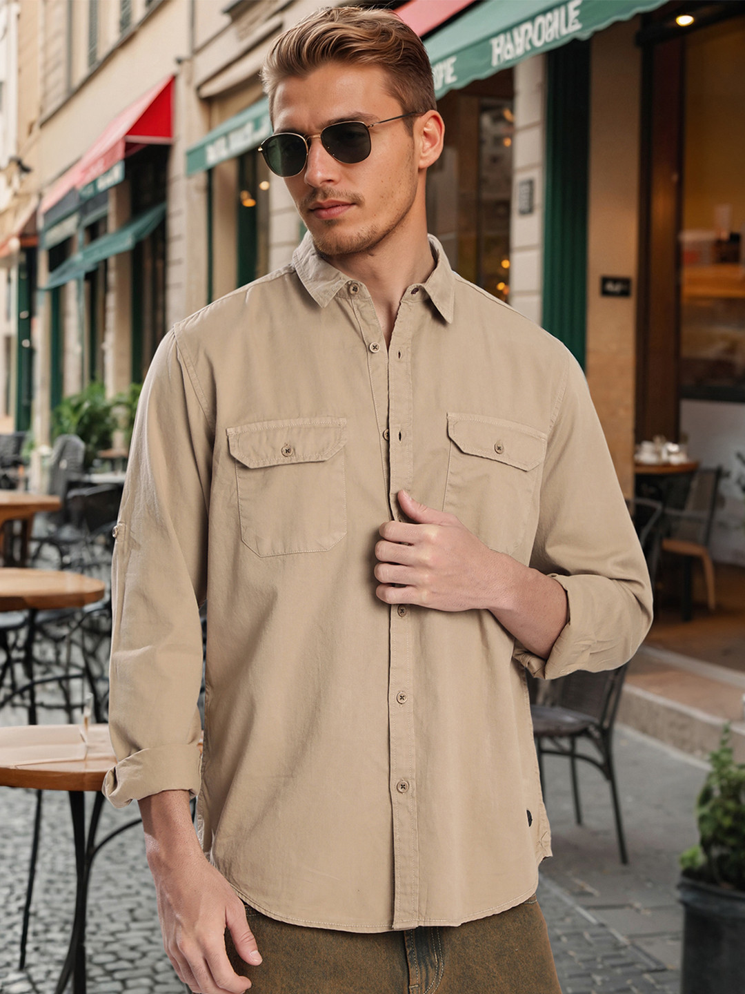 Bene Kleed Men solid Regular Fit double pocket Casual Shirt