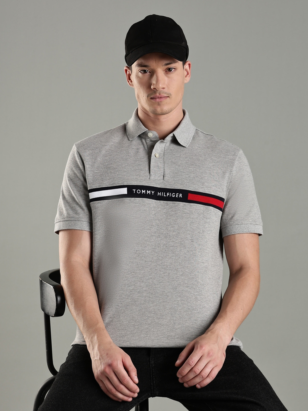 Tommy Hilfiger Europe Typography Embroidered Polo Collar Casual T-shirt