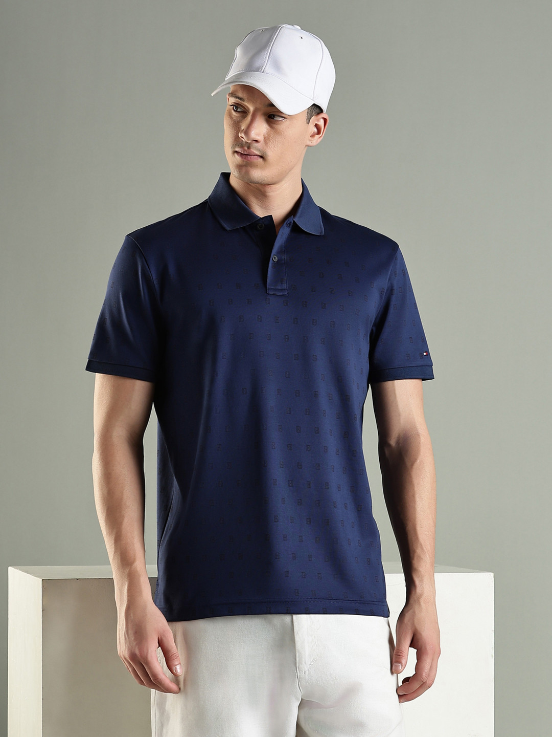 Tommy Hilfiger Men Typography Printed Polo Collar Cotton T-shirt
