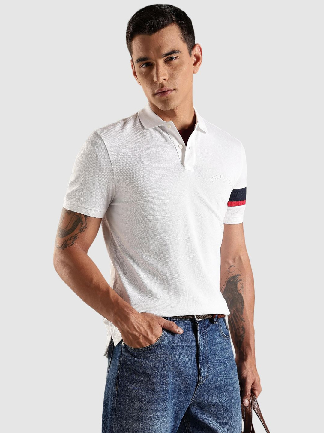 Tommy Hilfiger Striped Polo Collar Regular Fit Cotton T-shirt