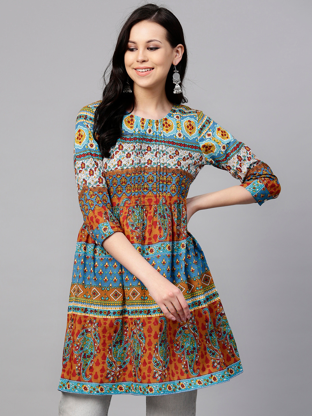 Rain & Rainbow Blue & Orange Printed A-Line Tunic