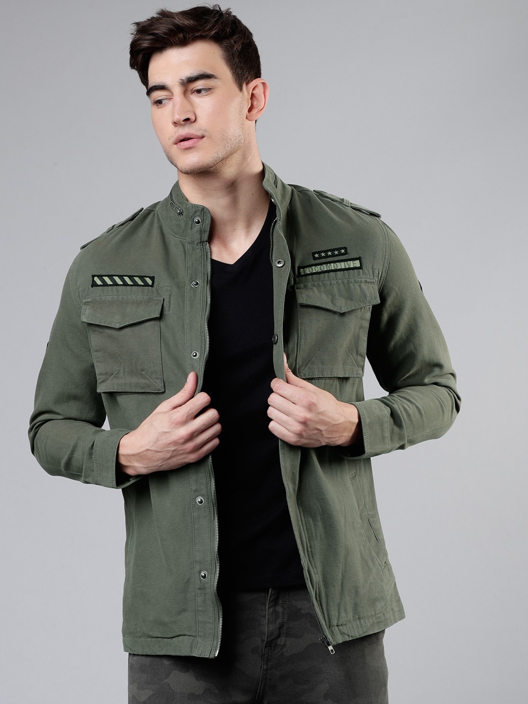 Men Olive Green Solid Tailored Jacket