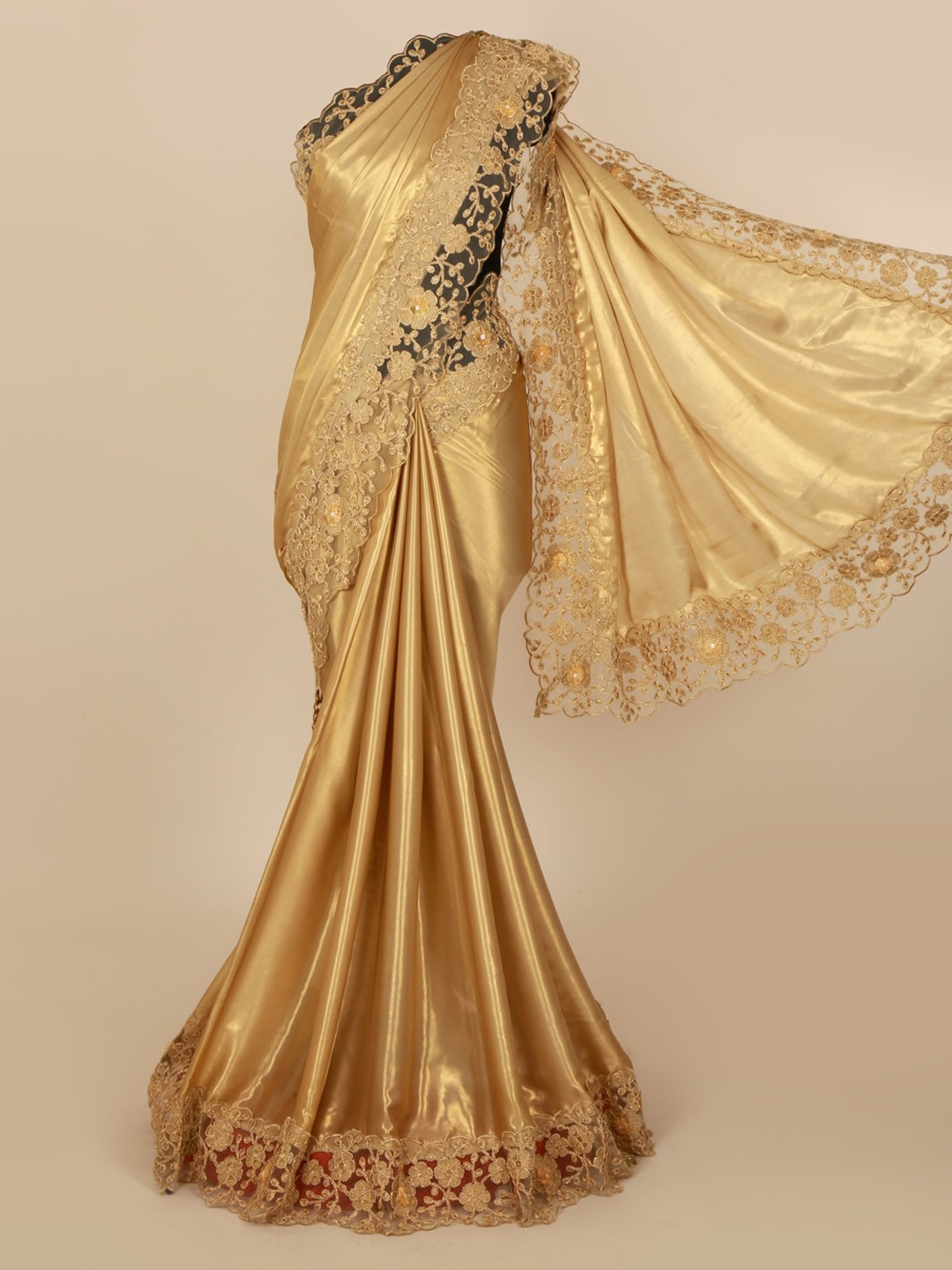 Pothys Gold Solid Pure Georgette Saree