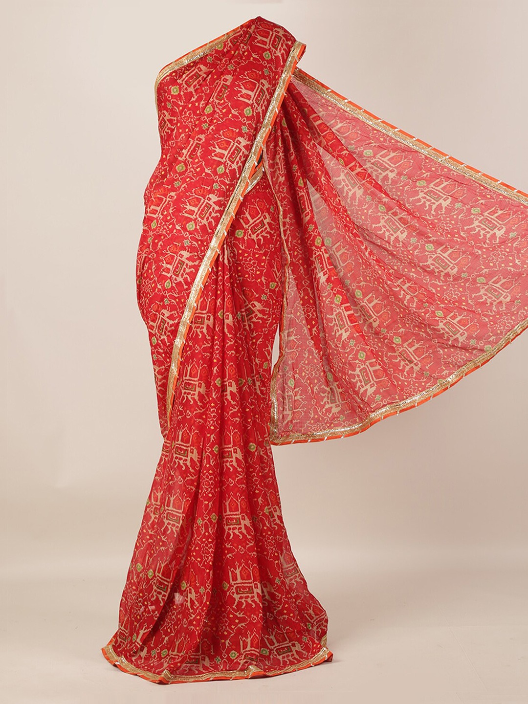 Pothys Red Printed Poly Georgette Saree