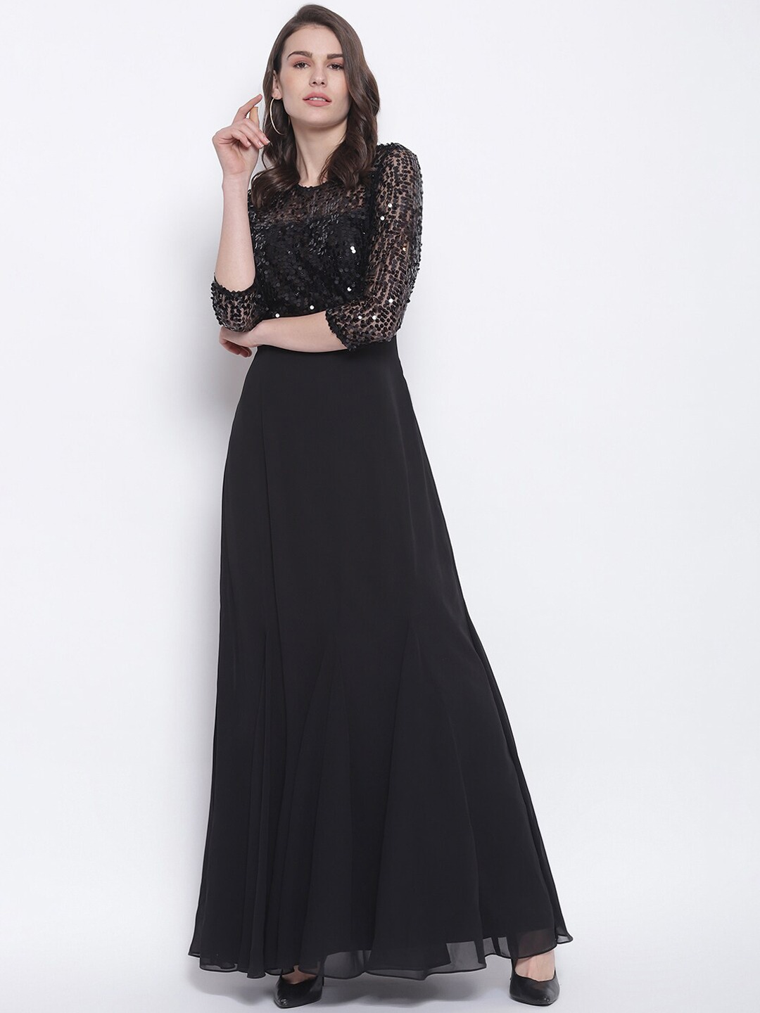 TRENDY DIVVA Women Black Embellished Maxi Dress